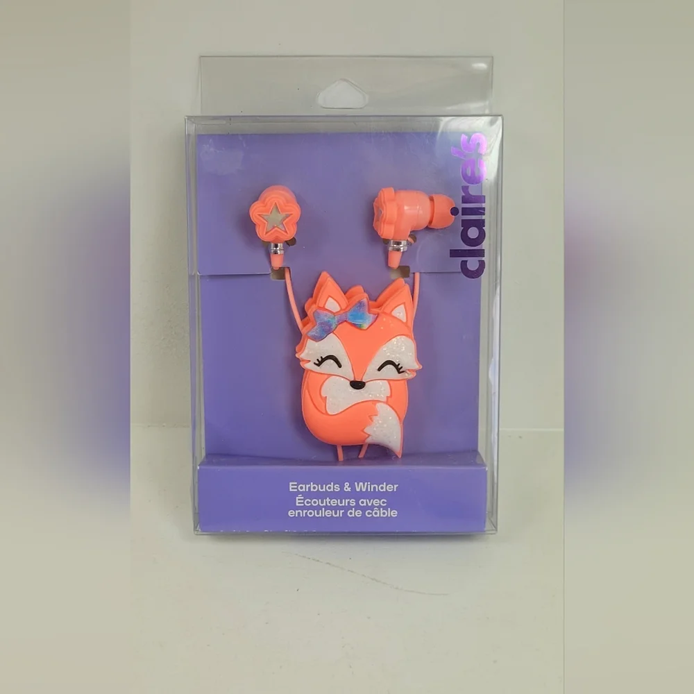 Claire's Fox Earbuds with Winder - Orange and Pink